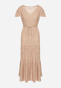 Born2be - Beżowa Sukienka z Bawełną i Geometrycznym Wzorem Lunavella. Okazja: na spacer, na co dzień. Kolor: beżowy. Materiał: bawełna. Wzór: geometria. Sezon: lato. Typ sukienki: proste. Styl: casual, elegancki #2