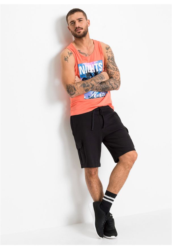 bonprix - Bermudy bojówki dresowe. Kolor: czarny. Materiał: dresówka. Sezon: lato