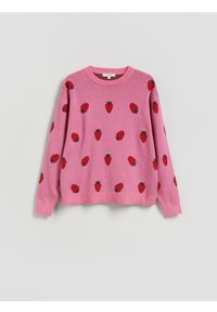 Reserved - Wzorzysty sweter z bawełną - różowy. Kolor: różowy. Materiał: bawełna #1