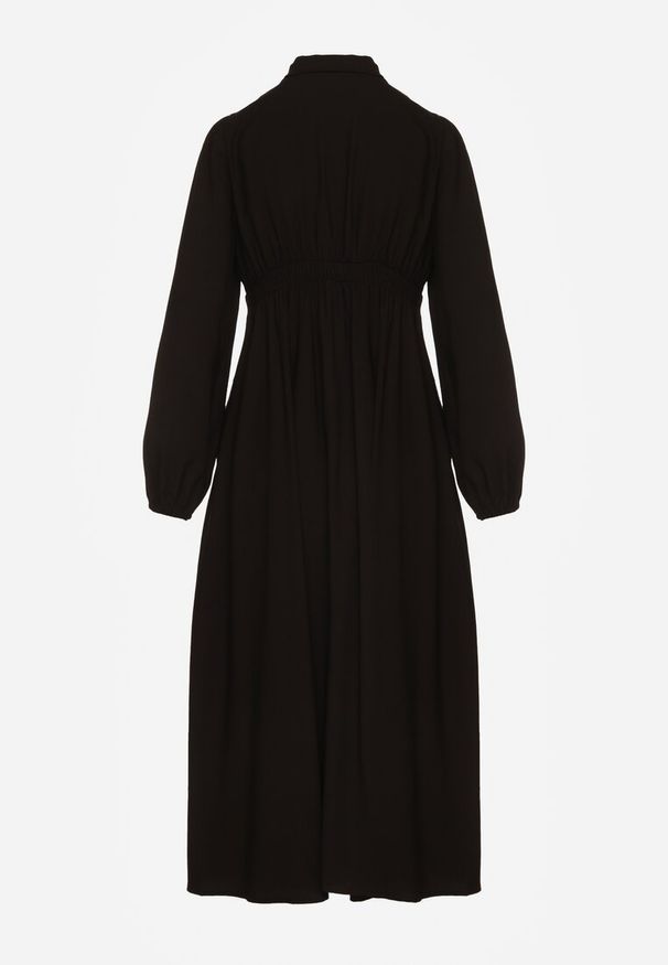 Renee - Czarna Sukienka Plisowana z Wiskozy Ozdobiona Wiązaniem Farrive. Okazja: na co dzień. Kolor: czarny. Materiał: wiskoza. Wzór: aplikacja. Styl: casual, elegancki, klasyczny