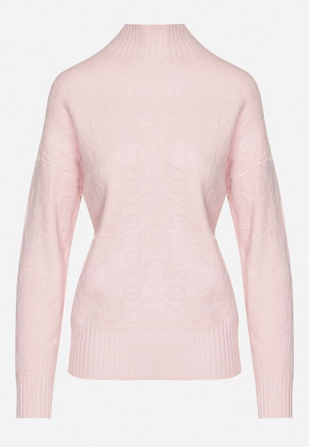 Born2be - Różowy Sweter Golf z Ozdobnym Tłoczeniem Zakończony Ściągaczem Melodiea. Typ kołnierza: golf. Kolor: różowy. Materiał: materiał. Sezon: zima