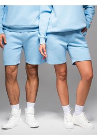 Ombre Clothing - Szorty dresowe unisex ze ściągaczem w pasie – błękitne V8 OU-SRBC-0101 - XL/XXL. Kolor: niebieski. Materiał: dresówka. Wzór: aplikacja. Styl: sportowy