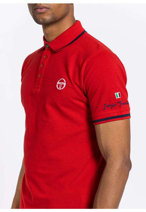 SERGIO TACCHINI - Koszulka męska Polo Sergio Tacchini Lando (STA211M701-05). Okazja: na co dzień, na spotkanie biznesowe. Typ kołnierza: polo. Kolor: czerwony. Materiał: dresówka. Styl: biznesowy, młodzieżowy, casual