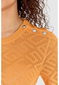 Guess - GUESS Pomarańczowy damski sweterek dzianinowy w monogram guess, Rozmiar XL. Kolor: pomarańczowy. Materiał: wiskoza, dzianina