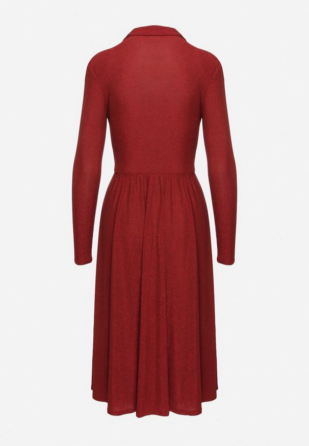 Born2be - Bordowa Koktajlowa Sukienka z Metaliczną Nicią Mianella. Kolor: czerwony. Długość rękawa: długi rękaw. Wzór: aplikacja. Styl: wizytowy