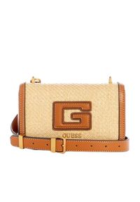 Guess - GUESS Beżowa torebka Status Mini Xbody. Kolor: beżowy. Materiał: skórzane