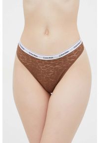 Calvin Klein Underwear stringi kolor brązowy z koronki. Kolor: brązowy. Materiał: koronka. Wzór: koronka