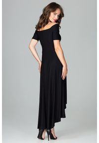 Lenitif - Asymetryczna sukienka z odkrytymi ramionami czarna. Kolor: czarny. Materiał: tkanina. Wzór: gładki. Typ sukienki: asymetryczne, z odkrytymi ramionami. Styl: elegancki #3