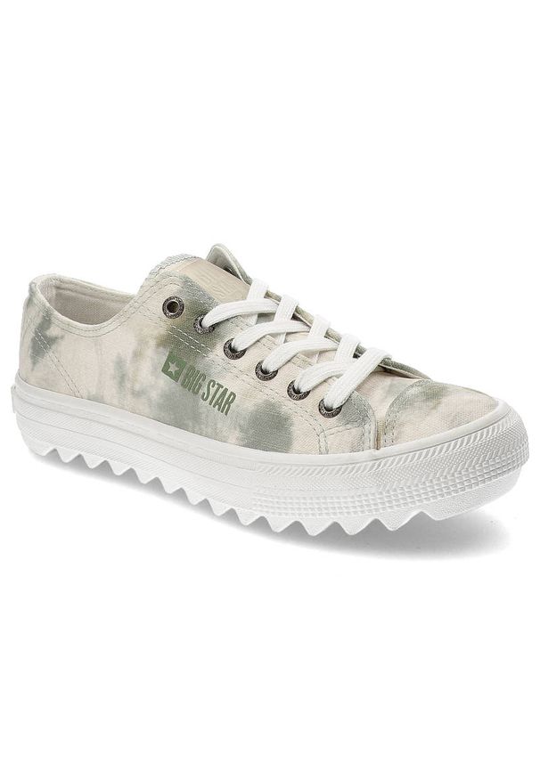Big-Star - Zielone Trampki Big Star Modne Buty Damskie. Okazja: na co dzień. Kolor: zielony. Materiał: materiał. Szerokość cholewki: normalna. Wzór: moro. Styl: casual, militarny