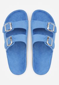 Born2be - Niebieskie Klapki z Regulowanymi Paskami i Profilowaną Wkładką Rida. Okazja: na co dzień. Kolor: niebieski. Materiał: jeans, len. Wzór: paski. Sezon: lato. Styl: casual #3