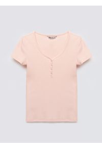 Big-Star - Koszulka damska slim w prążek różowa Minsa 600. Kolor: różowy. Materiał: prążkowany, dzianina, materiał. Wzór: prążki. Styl: elegancki #1