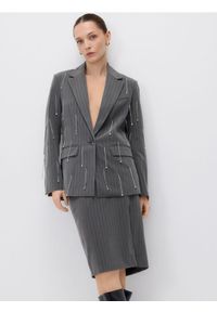 Reserved - Spódnica z rozcięciem - jasnoszary. Kolor: szary. Materiał: wiskoza, tkanina #1