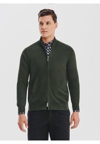 Pako Lorente - PAKO LORENTE - Zielony rozpinany sweter męski. Okazja: na co dzień. Kolor: szary, zielony. Materiał: poliamid, wiskoza. Wzór: gładki. Sezon: jesień. Styl: casual #1