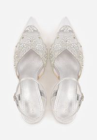 Born2be - Srebrne Czółenka na Szpilce VICES z Siateczkową Cholewką z Brokatem i Cyrkoniami Venbanise. Okazja: na komunię, na wesele, na ślub cywilny. Zapięcie: sprzączka. Kolor: srebrny. Materiał: tiul. Szerokość cholewki: normalna. Wzór: aplikacja. Obcas: na szpilce. Styl: klasyczny, elegancki #5