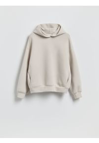 Reserved - Gładka bluza z kapturem - beżowy. Typ kołnierza: kaptur. Kolor: beżowy. Materiał: bawełna, dzianina. Wzór: gładki