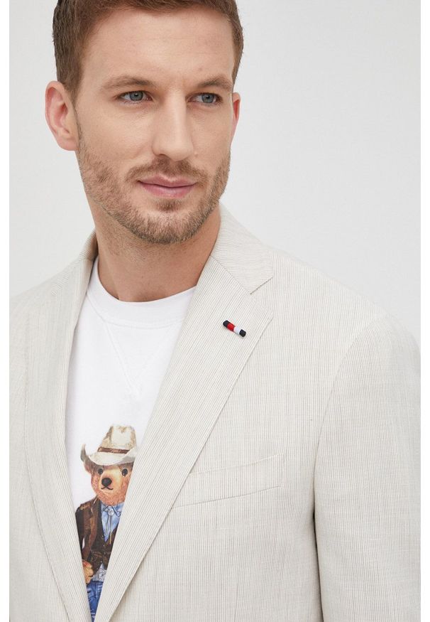 TOMMY HILFIGER - Tommy Hilfiger marynarka męska kolor beżowy. Kolor: beżowy. Styl: klasyczny