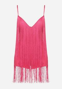 Born2be - Fuksjowy Krótki Kombinezon z Długimi Frędzlami i Regulowanymi Ramiączkami Odenthe. Kolor: różowy. Długość rękawa: na ramiączkach. Długość: krótkie. Wzór: aplikacja #2