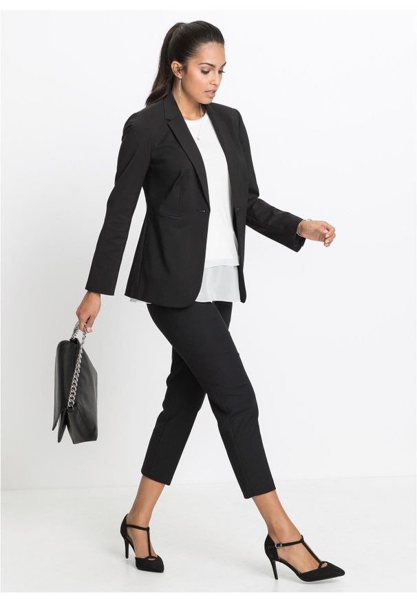 bonprix - Spodnie biznesowe 7/8. Okazja: na spotkanie biznesowe. Kolor: czarny. Styl: biznesowy