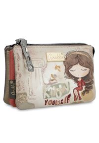 Beżowa Stylowa Portmonetka Damska Anekke. Kolor: beżowy. Wzór: aplikacja, haft #5