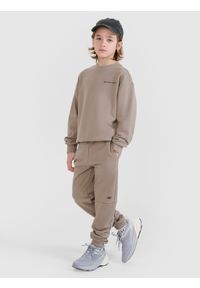 4f - 4F Spodnie dresowe joggery chłopięce - beżowe 140 (9-10 lat). Okazja: na co dzień. Kolor: beżowy. Materiał: dresówka. Wzór: gładki, ze splotem. Sezon: lato. Styl: casual, sportowy
