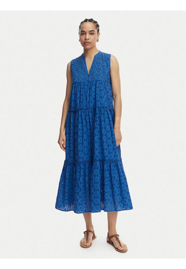LOLA CASADEMUNT Sukienka letnia LS2616017 Niebieski Regular Fit. Kolor: niebieski. Materiał: bawełna. Sezon: lato