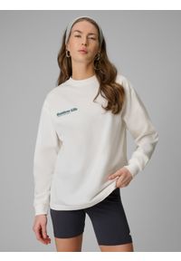 4f - 4F Longsleeve regular z nadrukiem damski - biały L. Okazja: na co dzień. Kolor: biały. Materiał: dzianina, skóra, materiał, bawełna. Długość rękawa: długi rękaw. Długość: krótkie. Wzór: nadruk. Styl: casual, klasyczny #1