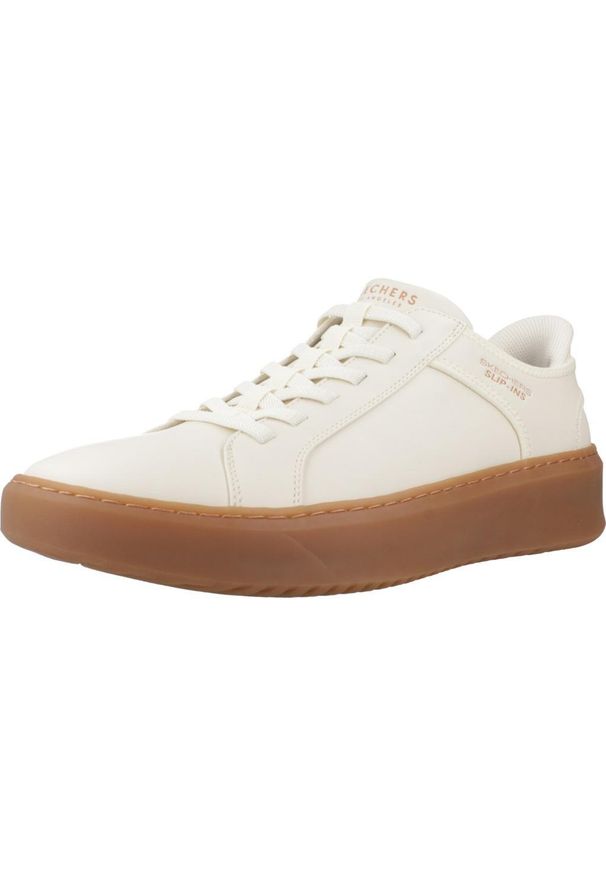 skechers - Kapcie SKECHERS COURT BREAK SLIP-INS Biały. Kolor: biały. Materiał: syntetyk, tkanina. Model: Skechers Sport. Sport: turystyka piesza