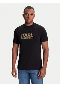 Karl Lagerfeld - KARL LAGERFELD T-Shirt 755087 553235 Czarny Regular Fit. Typ kołnierza: dekolt w karo. Kolor: czarny. Materiał: bawełna