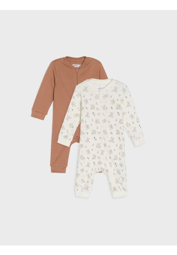 Sinsay - Bawełniany pajacyk 2 pack - beżowy. Kolor: beżowy. Materiał: bawełna