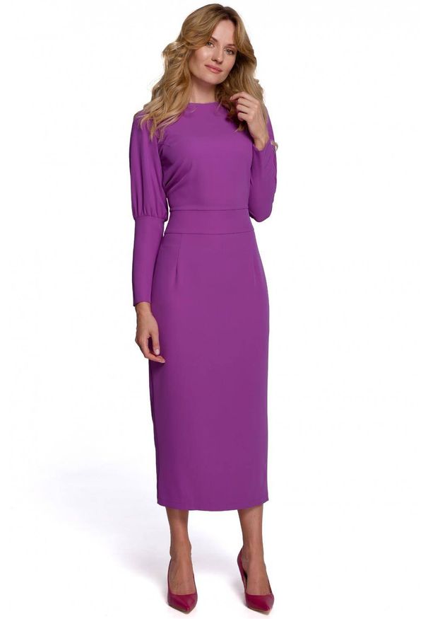 Makover - Elegancka ołówkowa sukienka 7/8 z odkrytymi plecami. Typ sukienki: ołówkowe. Styl: elegancki