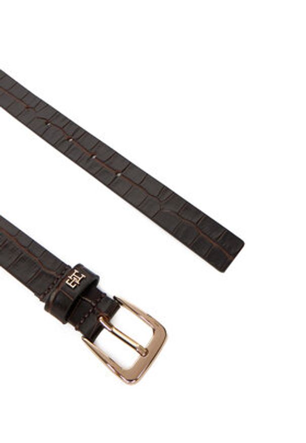 TOMMY HILFIGER - Tommy Hilfiger Pasek Damski Th Libre 2.5 Croc AW0AW17975 Brązowy. Kolor: brązowy. Materiał: skóra