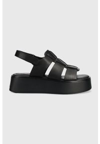 vagabond - Vagabond sandały skórzane COURTNEY damskie kolor czarny na platformie. Zapięcie: rzepy. Kolor: czarny. Materiał: skóra. Wzór: gładki. Obcas: na platformie