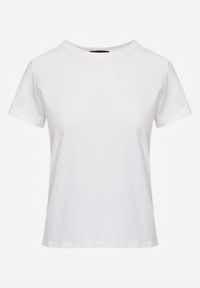 Born2be - Biały Klasyczny T-shirt z Bawełny o Prostym Kroju Heneia. Okazja: na co dzień. Kolor: biały. Materiał: bawełna. Długość: długie. Wzór: aplikacja. Styl: klasyczny #8