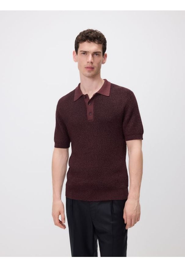 Reserved - Koszulka polo ze strukturalnej dzianiny - wielobarwny. Typ kołnierza: polo. Materiał: dzianina