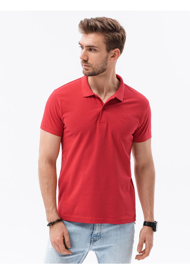 Ombre Clothing - Zestaw koszulek bawełnianych polo - mix 3-pak Z28 V1 - XL. Typ kołnierza: polo. Kolor: czerwony. Materiał: bawełna. Wzór: haft