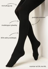 Born2be - Czarne Termiczne Rajstopy 3XL-6XL z Wełną Wielbłądzią Mocno Kryjące Anetri. Kolor: czarny. Materiał: wełna #1