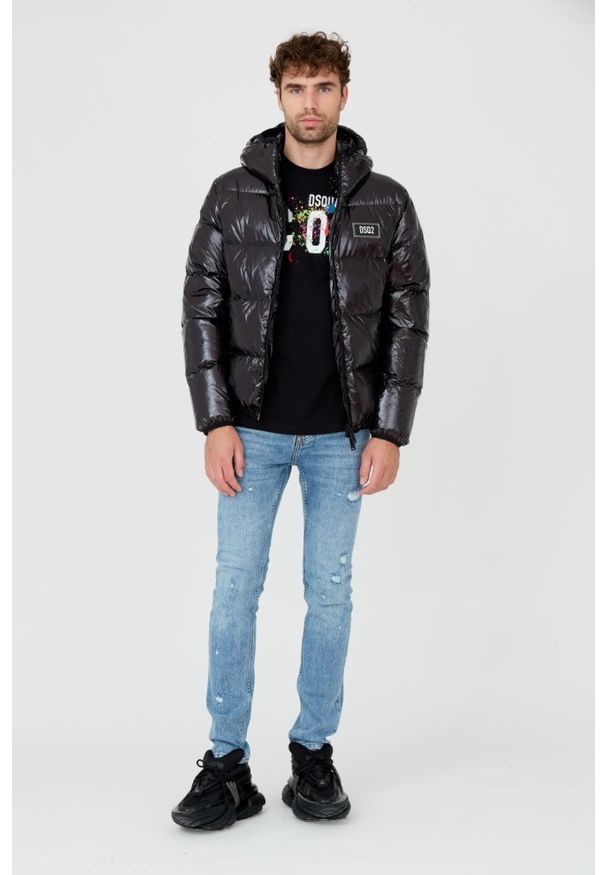 DSQUARED2 Czarna puchowa kurtka Puff Kaban. Kolor: czarny. Materiał: puch