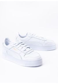 Puma - Sneakersy damskie białe PUMA CARINA STREET. Okazja: na co dzień. Zapięcie: pasek. Kolor: biały. Materiał: skóra, materiał, guma. Wzór: paski. Obcas: na platformie #1