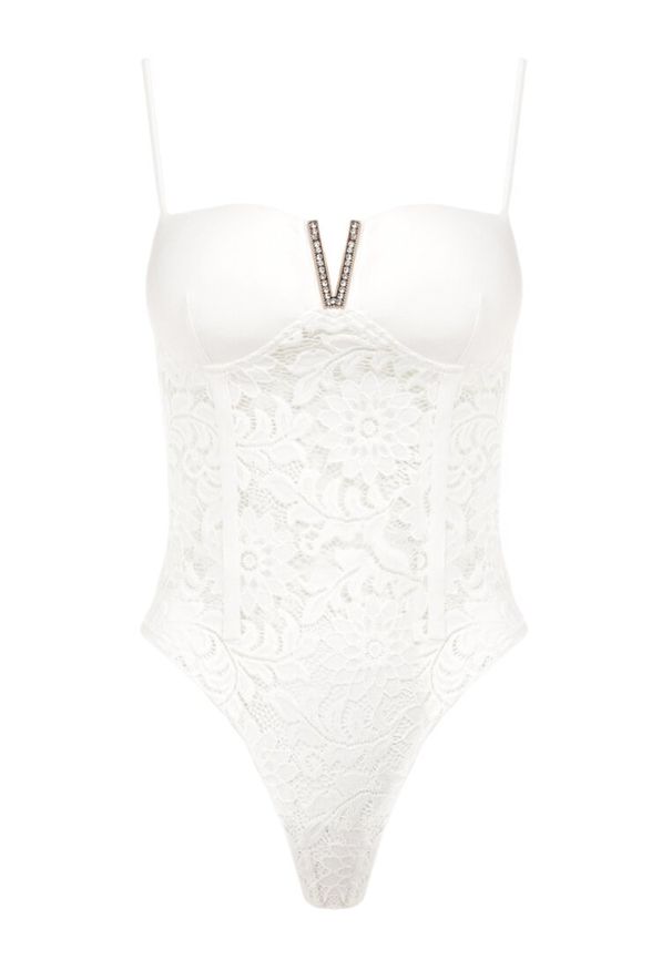 Born2be - Białe Body Iomadia. Kolor: biały. Materiał: koronka, materiał. Długość rękawa: na ramiączkach. Styl: elegancki