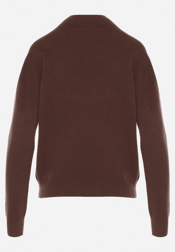 Born2be - Brązowy Sweter z Wełną i Wiskozą o Prostym Fasonie z Półgolfem Giolera. Okazja: na co dzień, do pracy, na spotkanie biznesowe. Kolor: brązowy. Materiał: wełna, wiskoza. Długość rękawa: długi rękaw. Długość: długie. Styl: casual, elegancki, biznesowy
