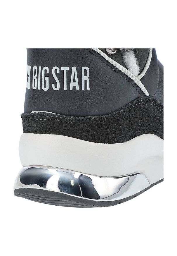 Big-Star - Botki damskie Big Star, skóra naturalna z elementami tekstylnymi ocieplana cholewka z miękkim kołnierzem regulacja sznurkiem wzmocniona podeszwa o wy. Okazja: na spacer, na co dzień. Kolor: szary. Materiał: skóra. Szerokość cholewki: normalna. Sezon: zima. Styl: casual, klasyczny, sportowy