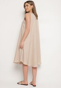 Born2be - Beżowa Rozkloszowana Klasyczna Sukienka Lunetira. Okazja: na spacer, na co dzień. Kolor: beżowy. Materiał: jeans. Typ sukienki: proste. Styl: klasyczny #5