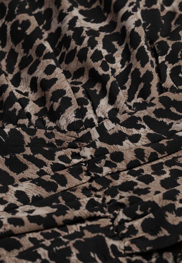 Renee - Brązowa Mini Sukienka o Rozkloszowanym Fasonie w Cętki z Falbankami Gerttera. Okazja: na co dzień. Typ kołnierza: kołnierz z falbankami. Kolor: brązowy. Długość rękawa: na ramiączkach. Styl: casual, klasyczny. Długość: mini