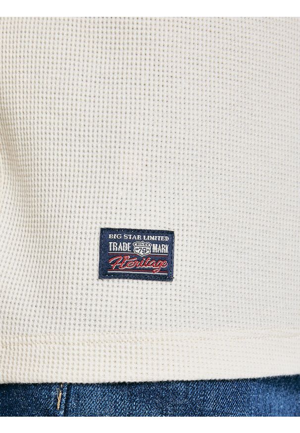 Big-Star - Bluzka męska z długim rękawem kremowa Merrts 103. Okazja: na co dzień, do pracy. Kolor: kremowy. Materiał: skóra, dzianina, jeans. Długość rękawa: długi rękaw. Długość: długie. Styl: casual