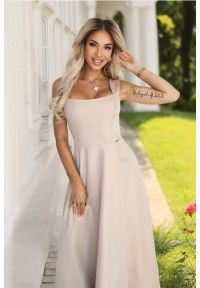 Numoco - Długa suknia wieczorowa rozkloszowana szampańska z błyskiem. Okazja: na ślub cywilny, na imprezę, na wesele, na studniówkę. Styl: wizytowy. Długość: maxi #3