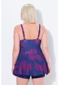 ULLA POPKEN - Damska Sukienka Kąpielowa z szortami miękkie miseczki drapowanie. Kolekcja: plus size. Kolor: niebieski. Materiał: poliester, elastan, poliamid, materiał