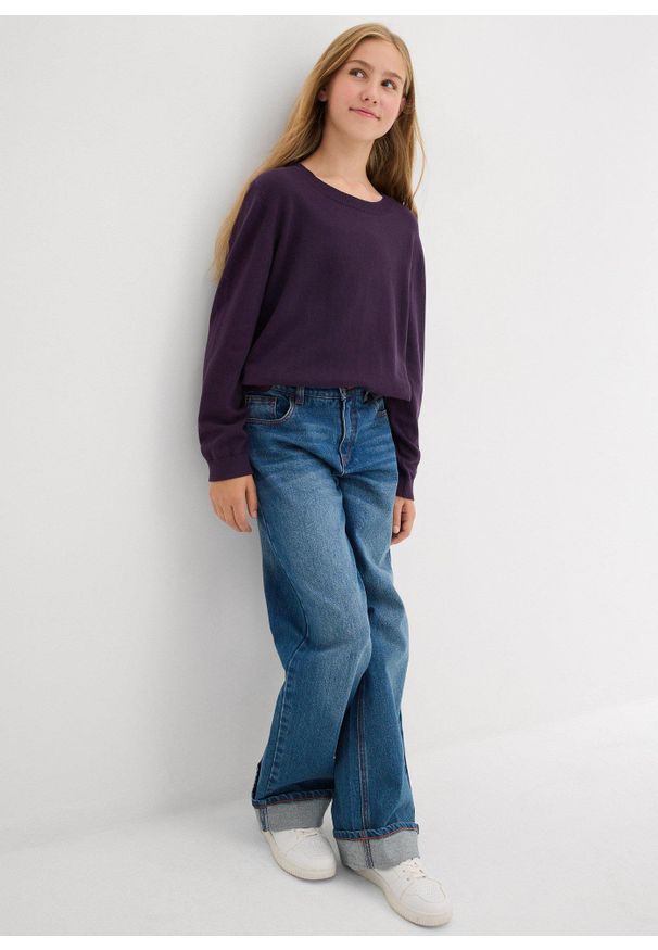 bonprix - Sweter z cienkiej dzianiny. Kolor: fioletowy. Materiał: dzianina
