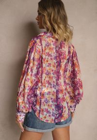 Renee - Fioletowa Koszula z Szerokimi Rękawami z Przezroczystej Tkaniny Barias. Kolor: fioletowy. Materiał: tkanina. Styl: klasyczny