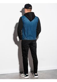 Ombre Clothing - Kurtka męska jeansowa C322 - jeans/czarna - XXL. Typ kołnierza: kaptur. Kolor: czarny. Materiał: jeans. Styl: klasyczny