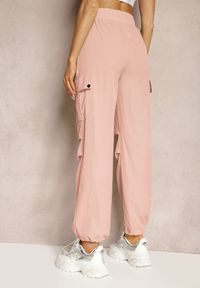 Renee - Różowe Spodnie High Waist o Fasonie Bojówek ze Ściągaczem w Pasie Elola. Stan: podwyższony. Kolor: różowy. Materiał: bawełna. Długość: długie. Styl: klasyczny #5